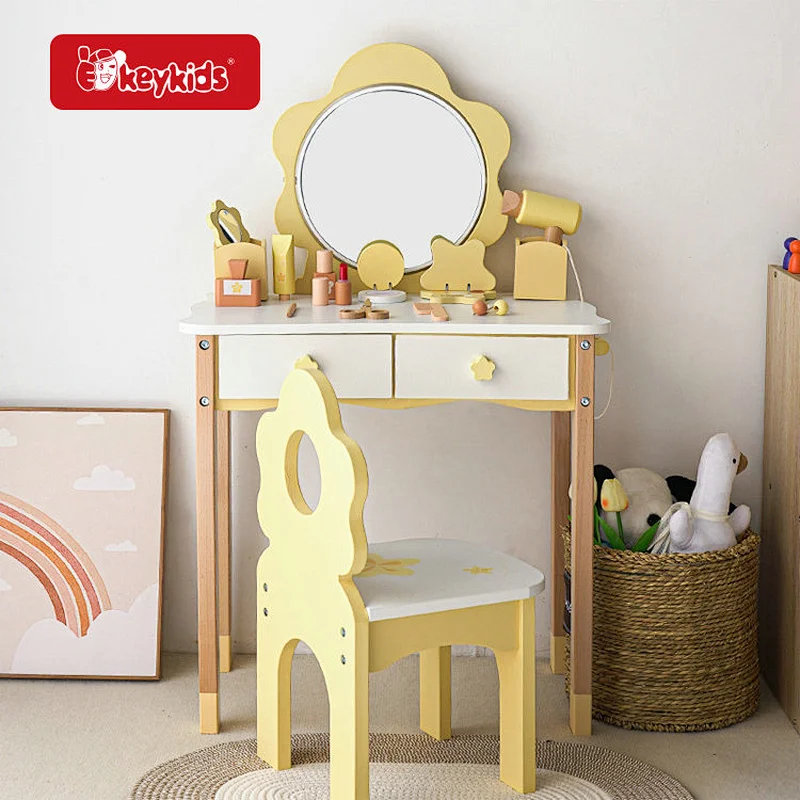 High Quality Makeup Pretend Play Wooden Dressing Table Toy Set For Kids W08H200